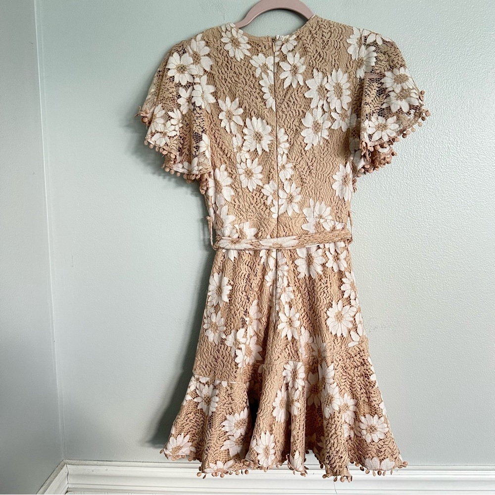 Saints and Secrets Floral Faux Wrap Ruffle Lace Mini Dress - Picture 12 of 15